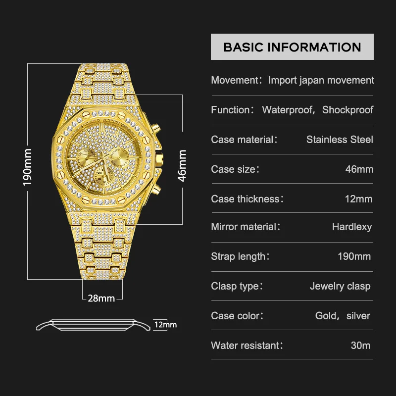 Часы хронограф MISSFOX мужские спортивные водонепроницаемые из нержавеющей стали с