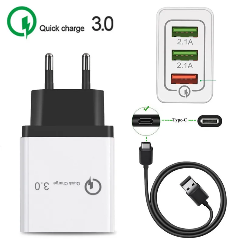 18W USB Quick charge 3.0 5V 3A Mobile Phone Fast charger for Samsug s8 s9 s10 Huawei P20 P30 lite Mate 20 Pro &amp Type C Cable | Мобильные