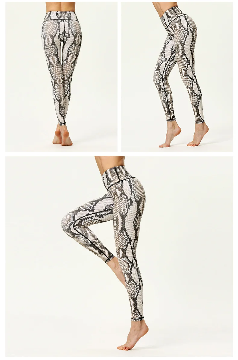 Women Fitness Yoga Pants Slim High Waist Sport Leggings Gym Elastic Snake Print Long Tights for Running Tummy Control