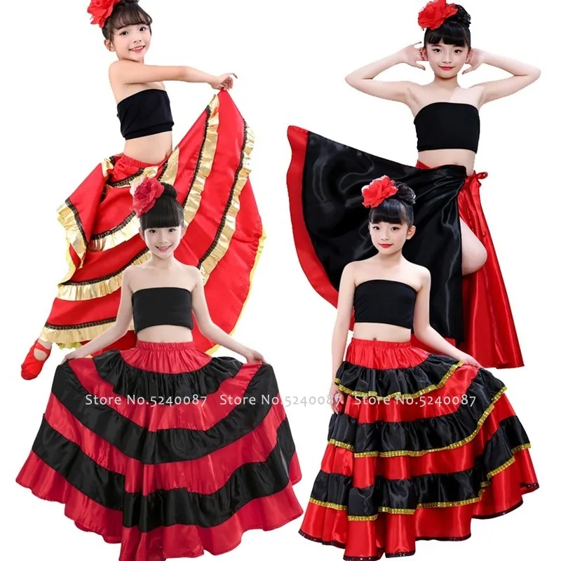 Детские костюмы на Хэллоуин для девочек Испанские танца живота детские красные