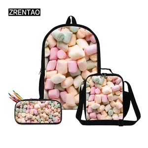 zrentao 3pcsset backpack for girls pupils mochilas primary students back packs cotton candy print teenagers school bags free global shipping