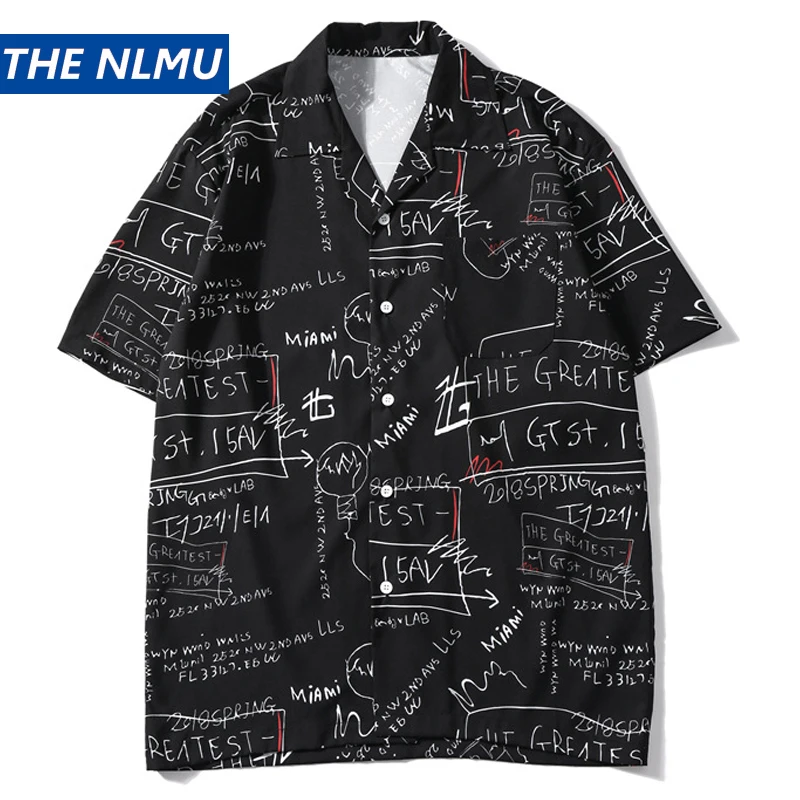

Hawaiian Shirt Streetwear Men Hip Hop Shirts Graffiti Print Harajuku Beach Shirt Summer Casual Shirt Tops Short Sleeve HH96
