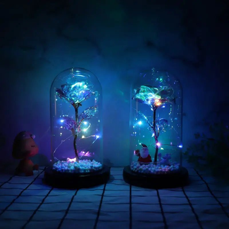 24K Фольга Золотая Милая Роза в стеклянном куполе светодиодный светильник кой для