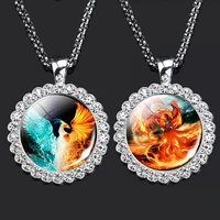 fire phoenix necklace dragon phoenix glass cabochon rhinestone pendant fashion phoenix jewelry unisex gift