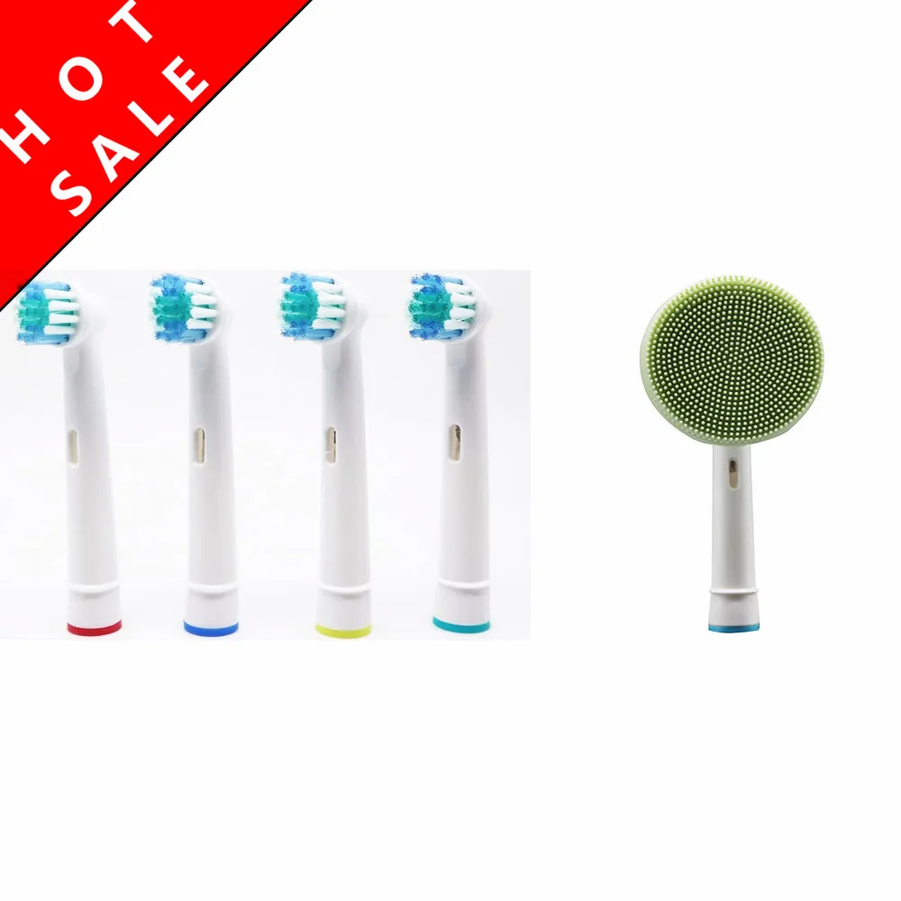 

5Pcs Toothbrush Heads+Silicone face brush Facial Cleansing Brush Head Suit For Braun Oral-B Pro 500 550 1000 3000 9000 9100 9400