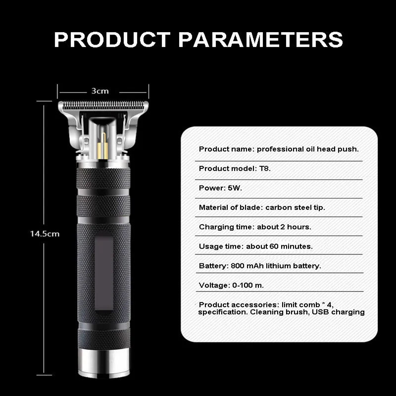 

USB Rechargeable Baldheaded Hair Clipper Electric Hair Trimmer Cordless Shaver Men Barber Hair Cutting Machine Styling Tools