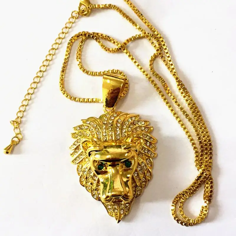 Ожерелье для мужчин Personality Hip Hop Punk с подвеской в виде льва с кристаллами Rhinestone и цепью на шее в стиле рок.