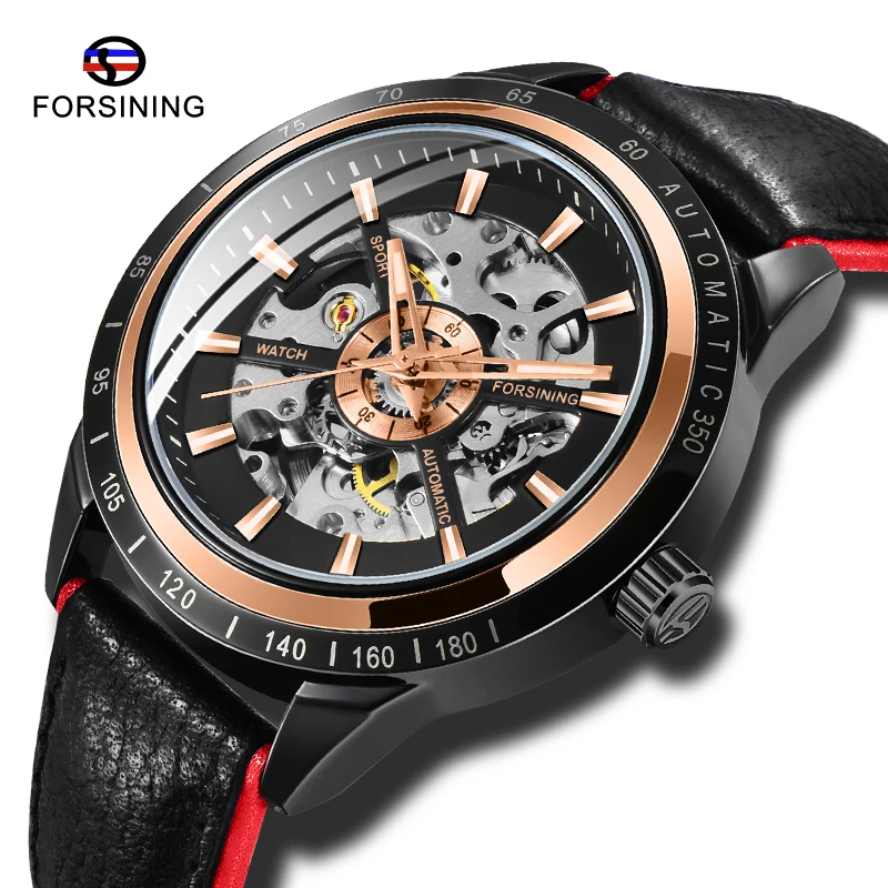 Мода FORSINING Racing дизайн кожаный ремень прозрачный чехол спортивные мужские