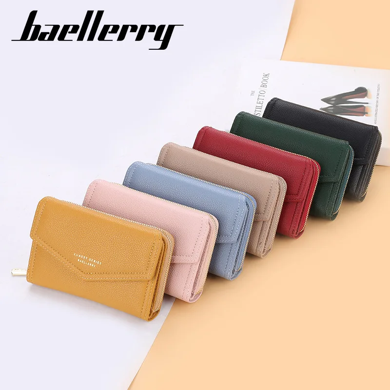 

Baellerry Solid Color Without Decoration Women Wallets Simple Card Holders Classic Short Leather Female Purse Zipper Wallet