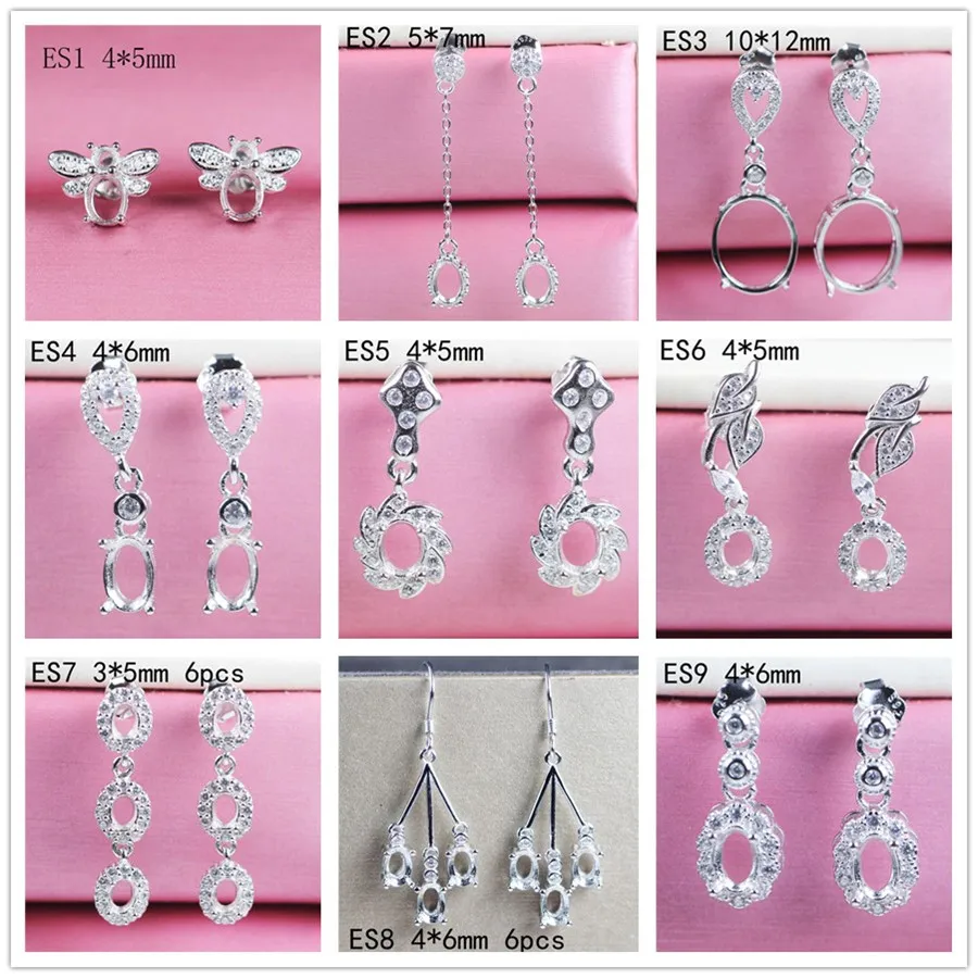 925 серебряные Кристальные серьги оправа амулеты пустая серьга с пустым