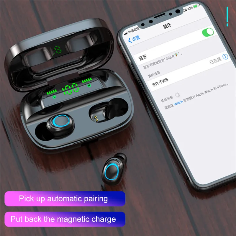 S11 TWS 3500mAh беспроводные Bluetooth наушники шумоподавляющие спортивные для мобильных