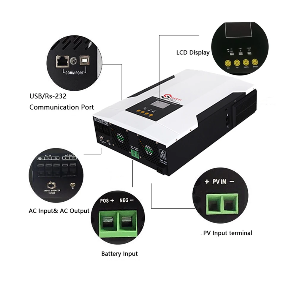 5500W 48VDC 230VAC Off Grid Hybrid  Solar Inverter with 120-450VDC 100A MPPT Charger Controller Even work without battery