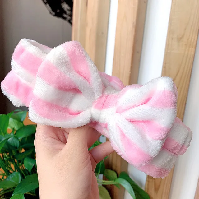 pink striped Новинка, мягкие бантики из кораллового флиса с надписью «OMG» для женщин и девочек, милые повязки для волос, повязки для волос, головные уборы, аксессуары для волос - Цвет: pink striped