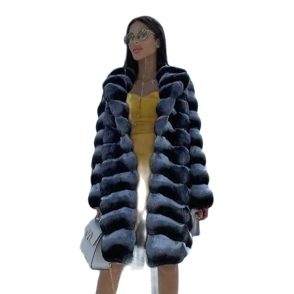 2022 New Trendy Rex Rabbit Fur Coat for Women Winter Outwear 90cm Long Genuine Rex Rabbit Fur Overcoats Turn-down Collar Warm enlarge