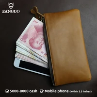 long mens wallet genuine leather clutch purse vintage handmade credit card slots coin pouch with zipper protable thin money bag