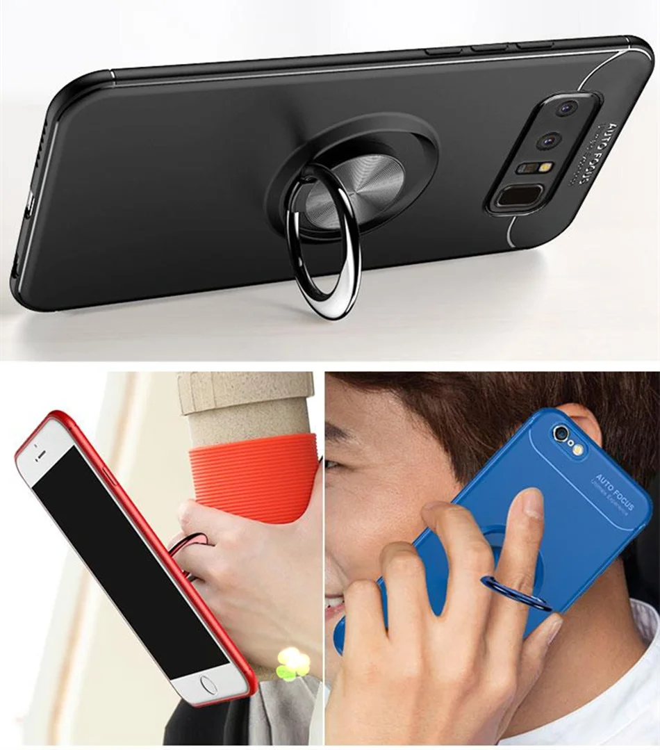 Роскошный противоударный чехол с кольцом-кронштейном для samsung Galaxy S8 S9 PLus, полный Чехол для samsung Note 8 9, мягкий силиконовый чехол с держателем из ТПУ