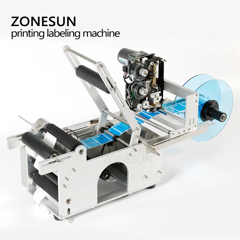 ZONESUN Semi Automatic Labeling Machine With Date Code Printer Plastic Glass Alcohol disinfectant Bottle Labeller Sticker Maker |
