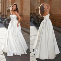sexy strapless a line wedding dresses 2020 simple satin corset lace up back bridal gowns cheap robe de mariee wedding dress