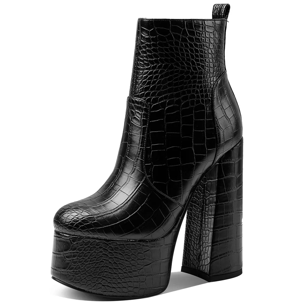 

2021 Luxury Brand Spring Autumn Sale Platform Block High Heels Gothic Style Ankle Boots Women Shoes Big Size 43