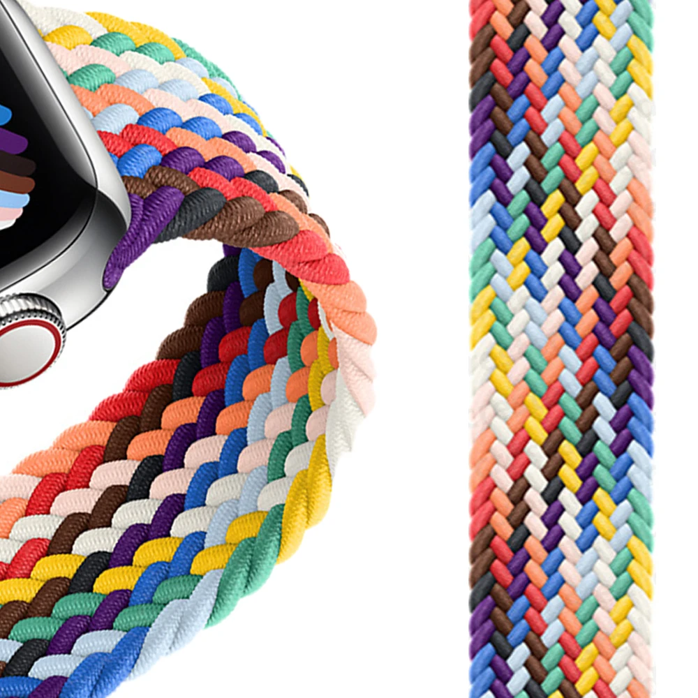

Плетеный соло-браслет для Apple watch band 44 мм 40 мм 45 мм 38 мм 41 мм, эластичный тканевый нейлоновый браслет для iWatch Series 2 3 4 5 se 6 7
