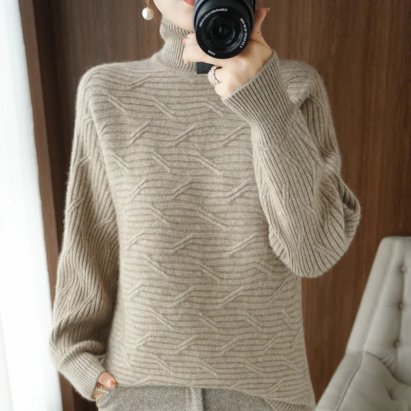 YU HAN RONG 21 autumn/winter new turtleneck high neck 100% wool sweater women short thick loose slim woolen sweater