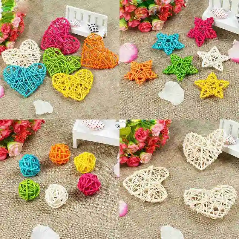 

Colorful Rattan Ball Wedding Party Love Valentines Day Decor DIY Home Table Decoration 6/10pcs Rattan Heart Sepak Takraw