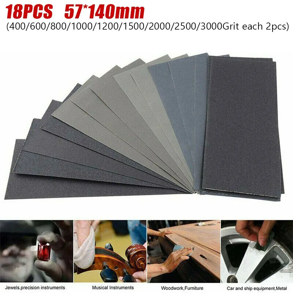 

18pcs Wet Dry Sandpaper 400/600/800/1000/1200/1500/2000 Grit Abrasive Paper Sheets For Sanding Wood Furniture Anti-blocking