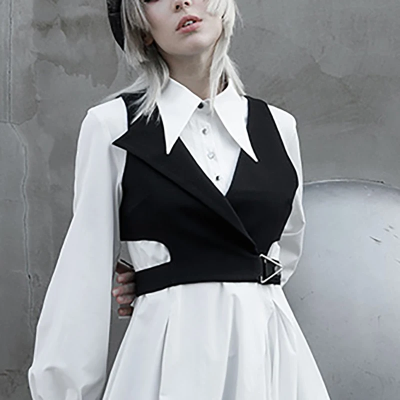 

SHENGPALAE streetwear minimalist waistcoat women's spring 2021 new Lapel simple sleeveless cardigan vest trendy female 5B603