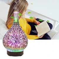 air humidifier 100ml 3d fireworks cool home mist humidifier aroma diffuser glass vase mist maker with 7 color led night light