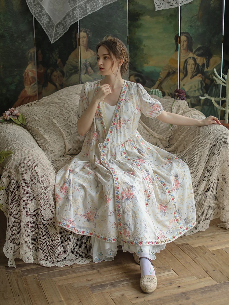 Женское винтажное платье-кардиган Длинное свободное элегантное платье из 100%