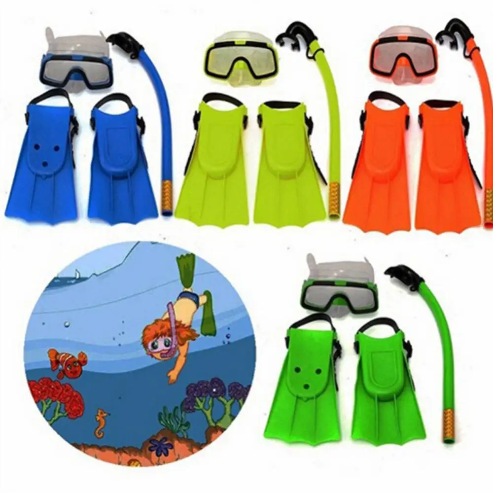 

Children Kids 3Pcs Swimming Diving Goggles Snorkel Masks Snorkeling Flippers Set