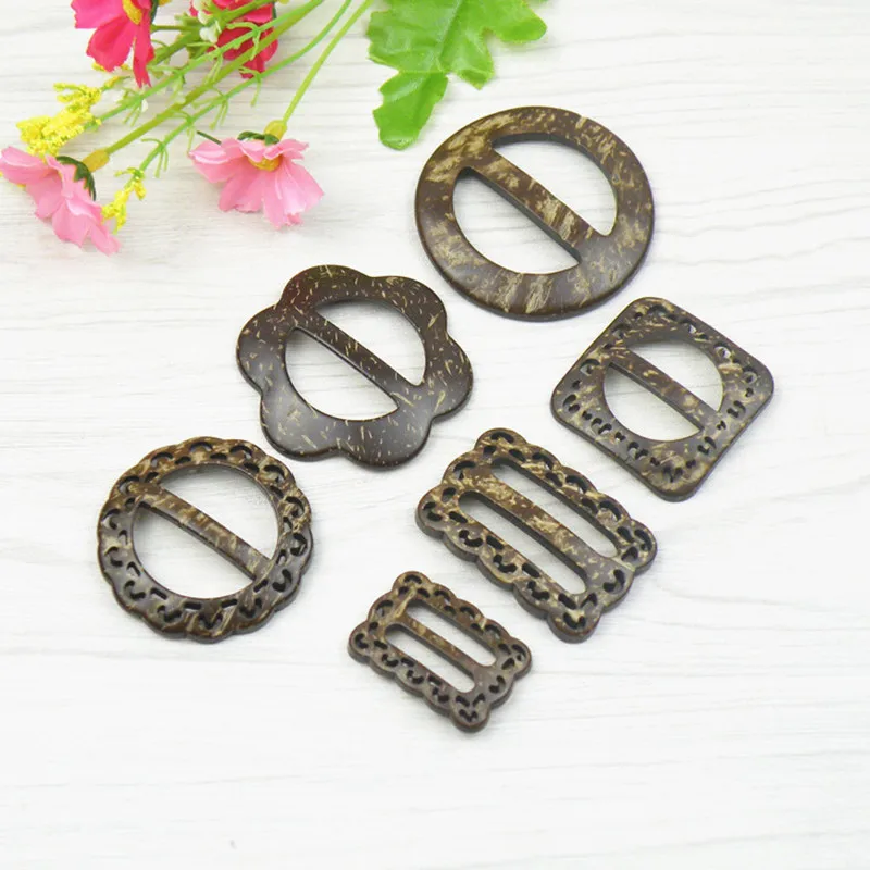 

Natural Coconut Wood Slider Tri-Glides Adjust Buckles Wooden Rectangular Round Ring Belt Buckle DIY Backpack Straps Webbing