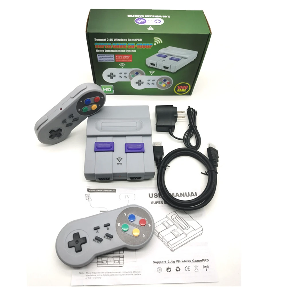 Игровая консоль в ретро стиле 821/1080 встроенных игр 2 беспроводных геймпада 4 ГГц HDMI