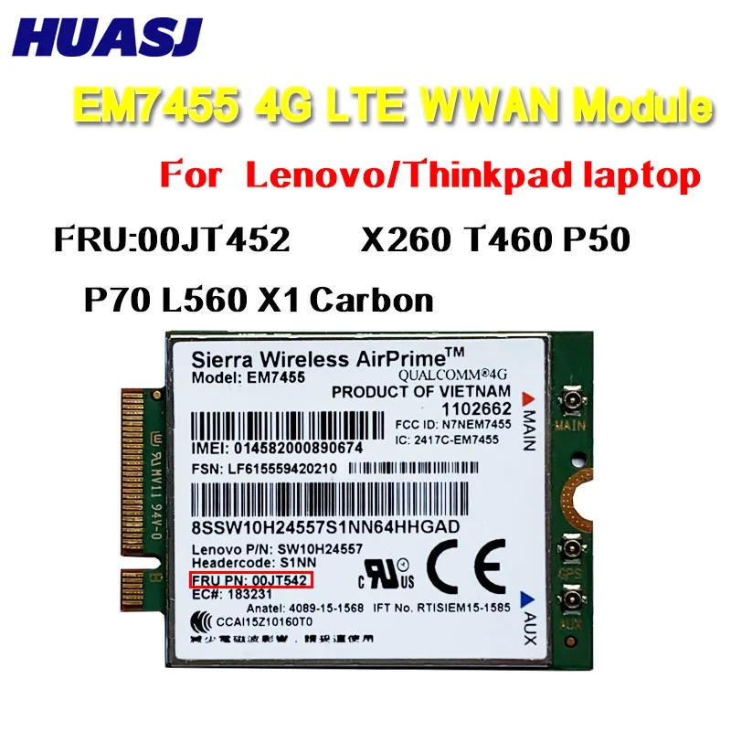 Беспроводная связь Huasj EM7455 Sierra FDD / TDD LTE 4G molulo Gobi6000 para Lenovo FRU: 00JT542 01AX756 T460 T460p L560 Йога