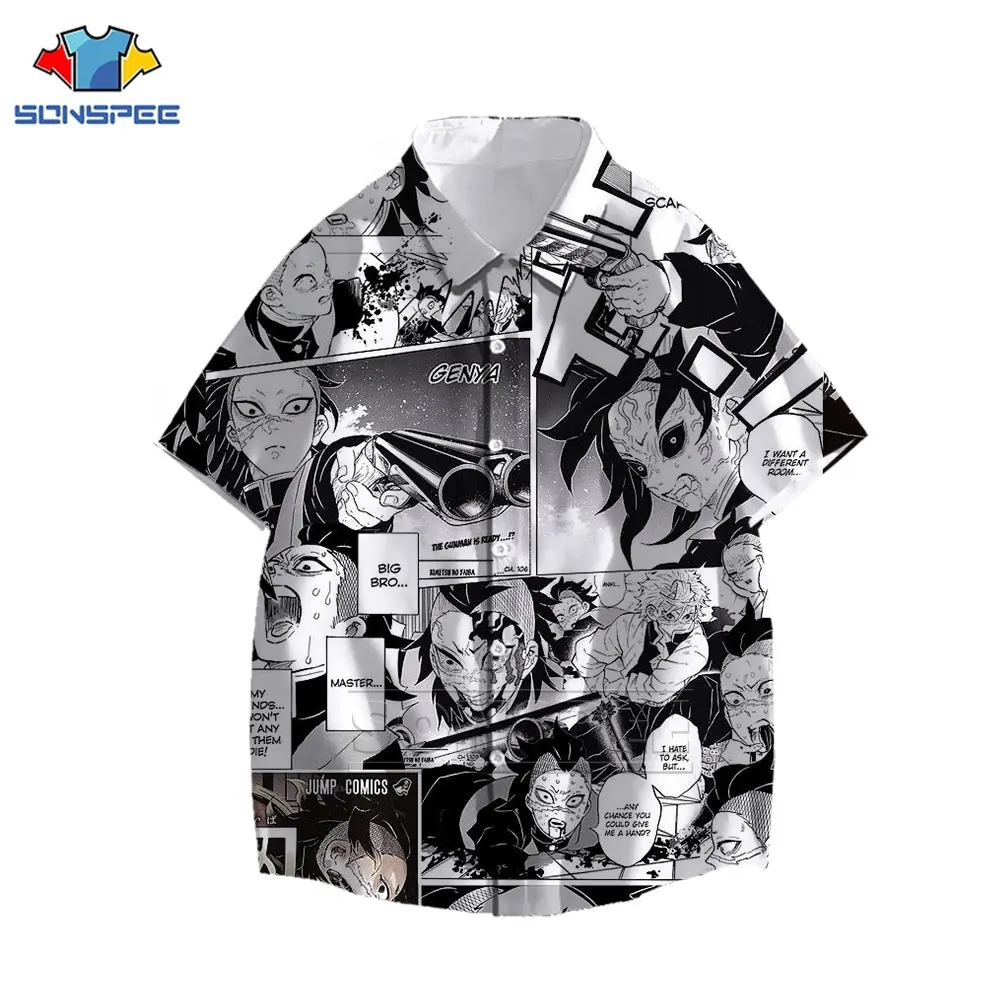 Hot Anime Demon Slayer Shirt 3D Print Funny Agatsuma Zenitsu Kamado Nezuko Shirts Summer Casual Men Hawaiian Shirts Blouse