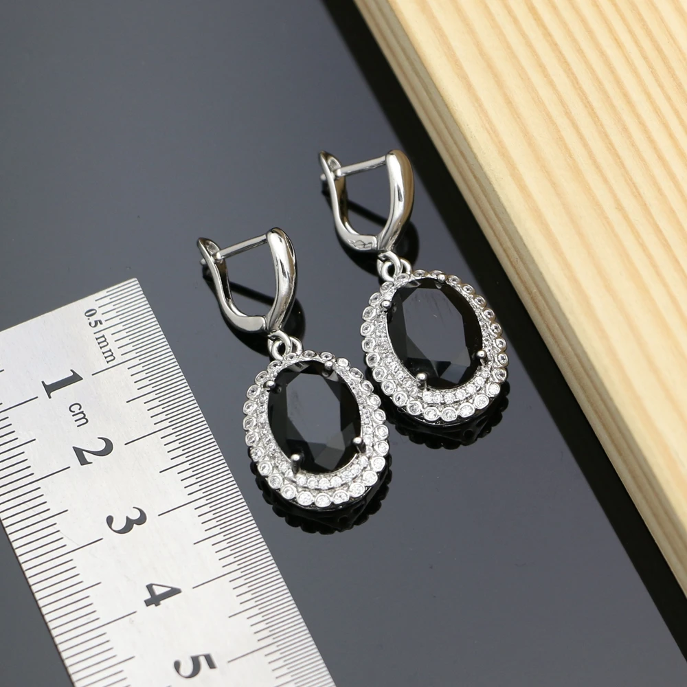 Party Earrings With Stone 925 Silver Jewelry Black Cubic Zirconia Accessories For Women Dropshipping | Украшения и аксессуары