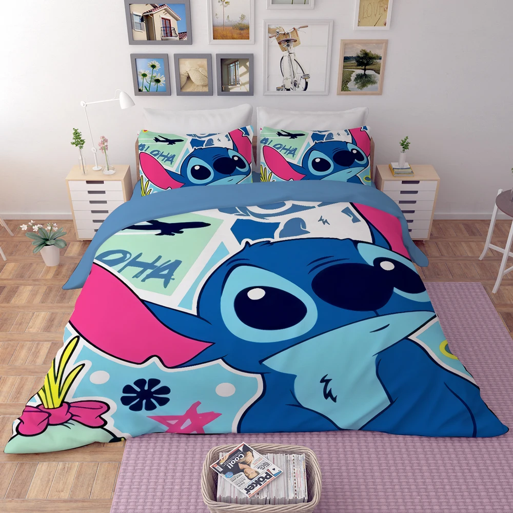 

Thick Disney Lilo & Stitch Cartoon Bedding Set Duvet Cover with Pillow Cases Twin Full Queen King Size Drop Shipping Gift