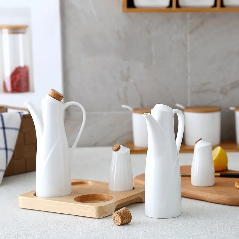 Ceramic Salt Pepper Oil Bottle Set Japan Style Porcelain Olive Soy Seasoning Home Oil Vinegar Bottles Kitchen Cooking Tools