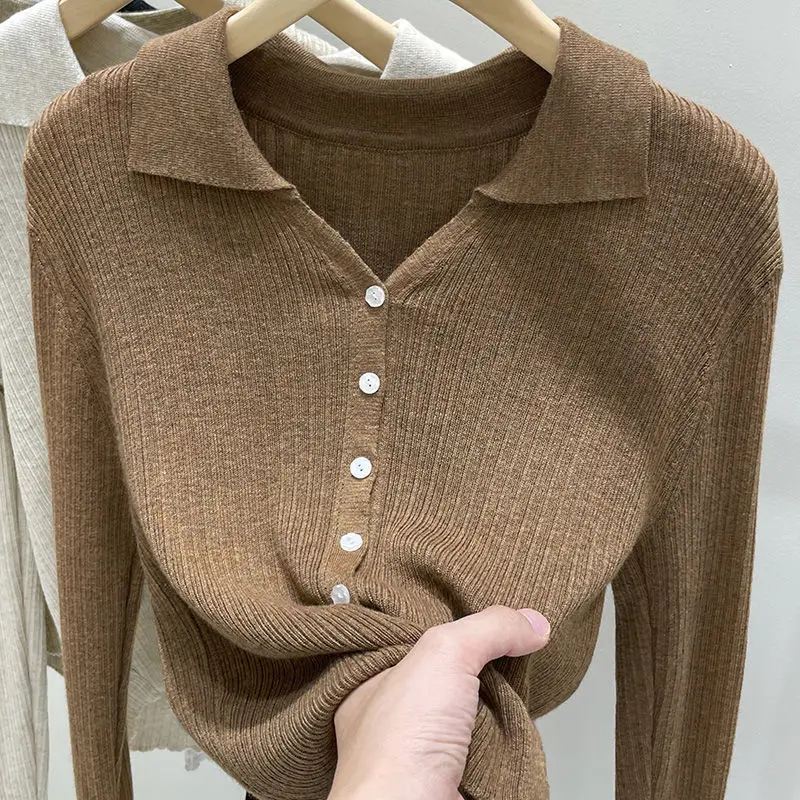 

Lady's Knited Clothes Quality V-neck Sexy Sweet Japan Streetwear Black Gray White Brown Female Women Coat Korean Version2022New