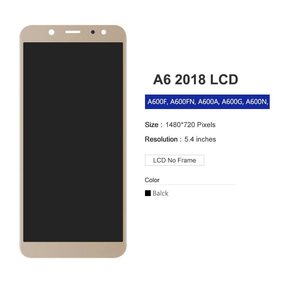 ЖК-дисплей 5 6 дюйма с регулировкой яркости для Samsung Galaxy A6 2018 A600F A600FN сенсорным