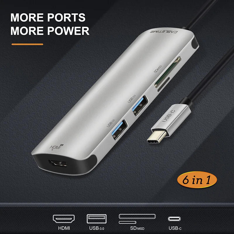 Кабель USB C HUB Type к 3 0 HDMI 4K TF SD кардридер 6 в 1 зарядное устройство для ноутбука ПК