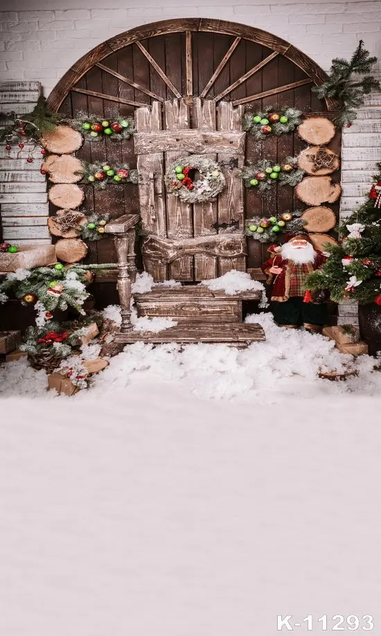 

Christmas photography backdrop wood door winter snowflake photo booth background studio Christmas tree background photocall
