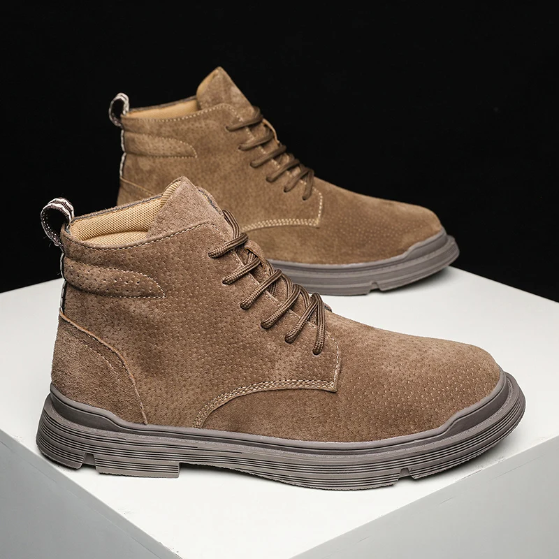 

2021 New Spring Autumn High Quality Leather Boots Male Casual Motorcycle Ankle Boots Lace-Up Basic Tooling Shoes Man Basic Boots
