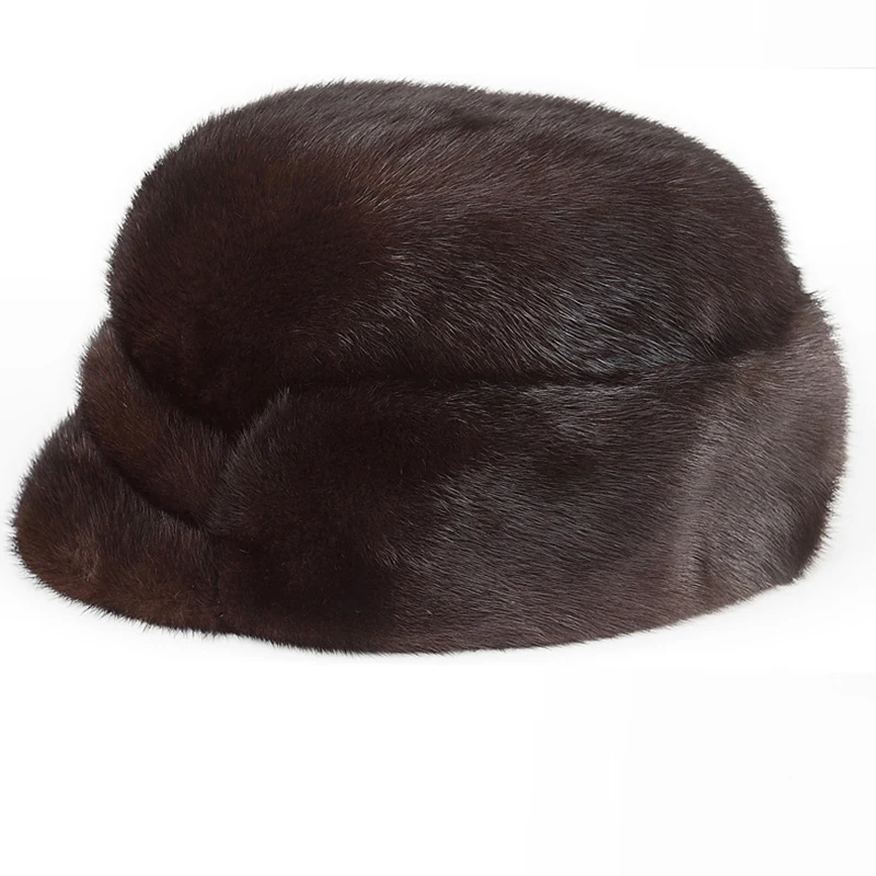 Мужская шапка из меха норки Белая теплая для осени и зимы 2019|Мужские шапка-бомбер|