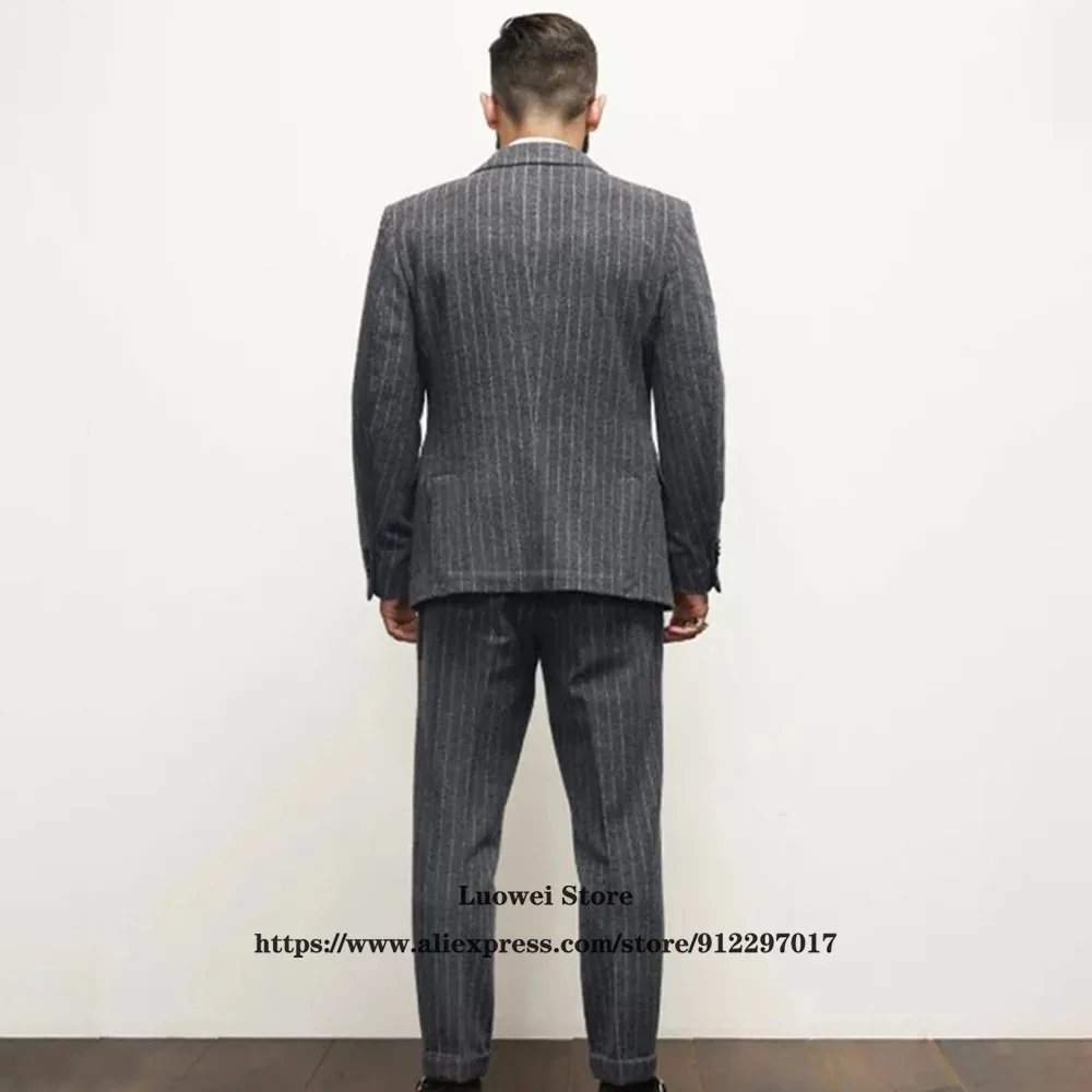 Мужской шерстяной твидовый костюм в полоску свадебный смокинг для жениха