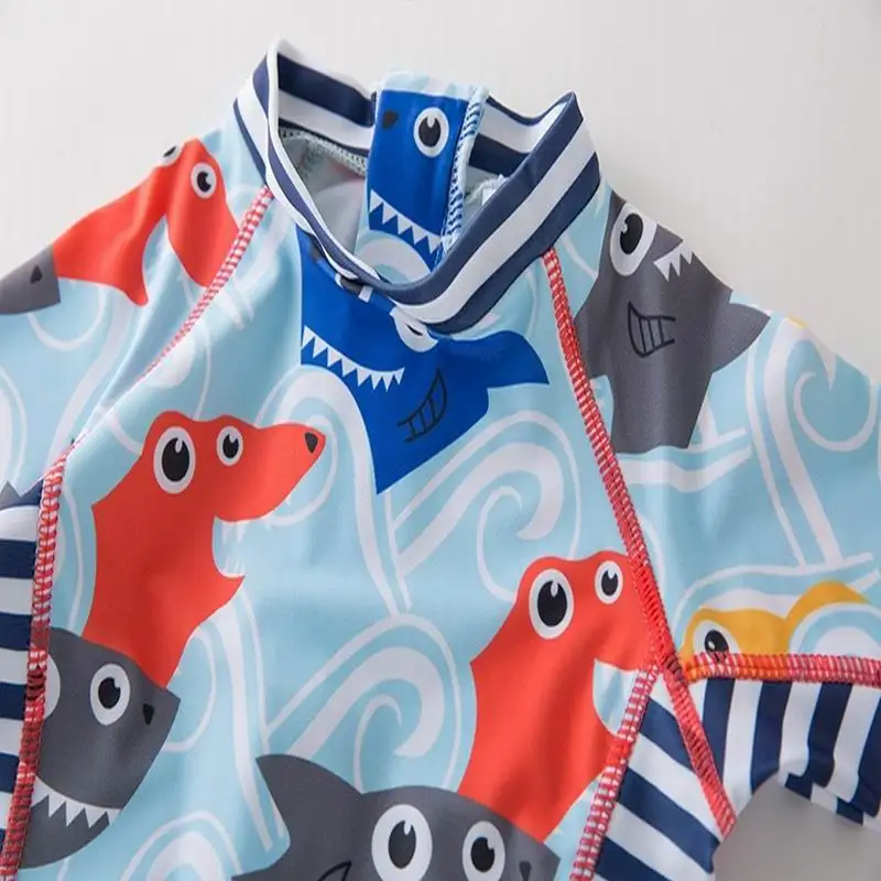 

Baby Boys Swimming Wear blue Shark printing Caroon One Piece Swimsuits with Hat Children Fashion Swimwear E71198