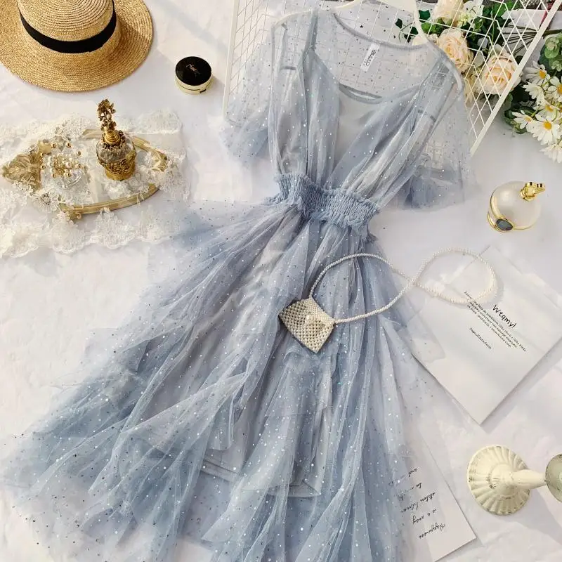 Новинка 2019 модное женское французское асимметричное газовое платье милое