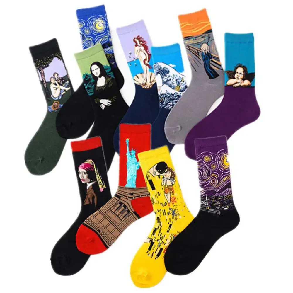 Носки в стиле Харадзюку ретро мужские носки Новая Художественная Картина Ван