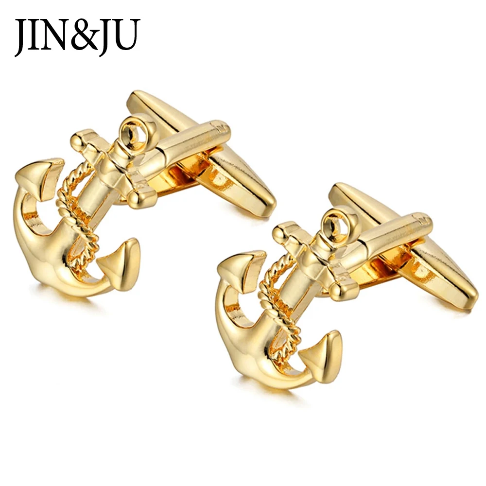 

JIN&JU Classic Nautical Anchor Cufflinks For Mens Gold Color Luxury Quality Cuff Links Wedding Jewelry украшения 2020 бижутерия