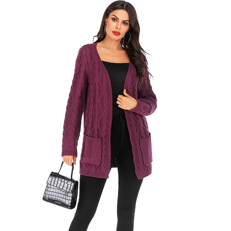Женский вязаный кардиган оверсайз элегантный длинный свитер с длинным рукавом
